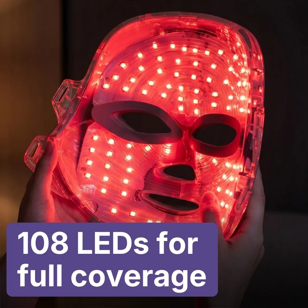 108 LEDs for full-face red light coverage on the GlowUp LED mask